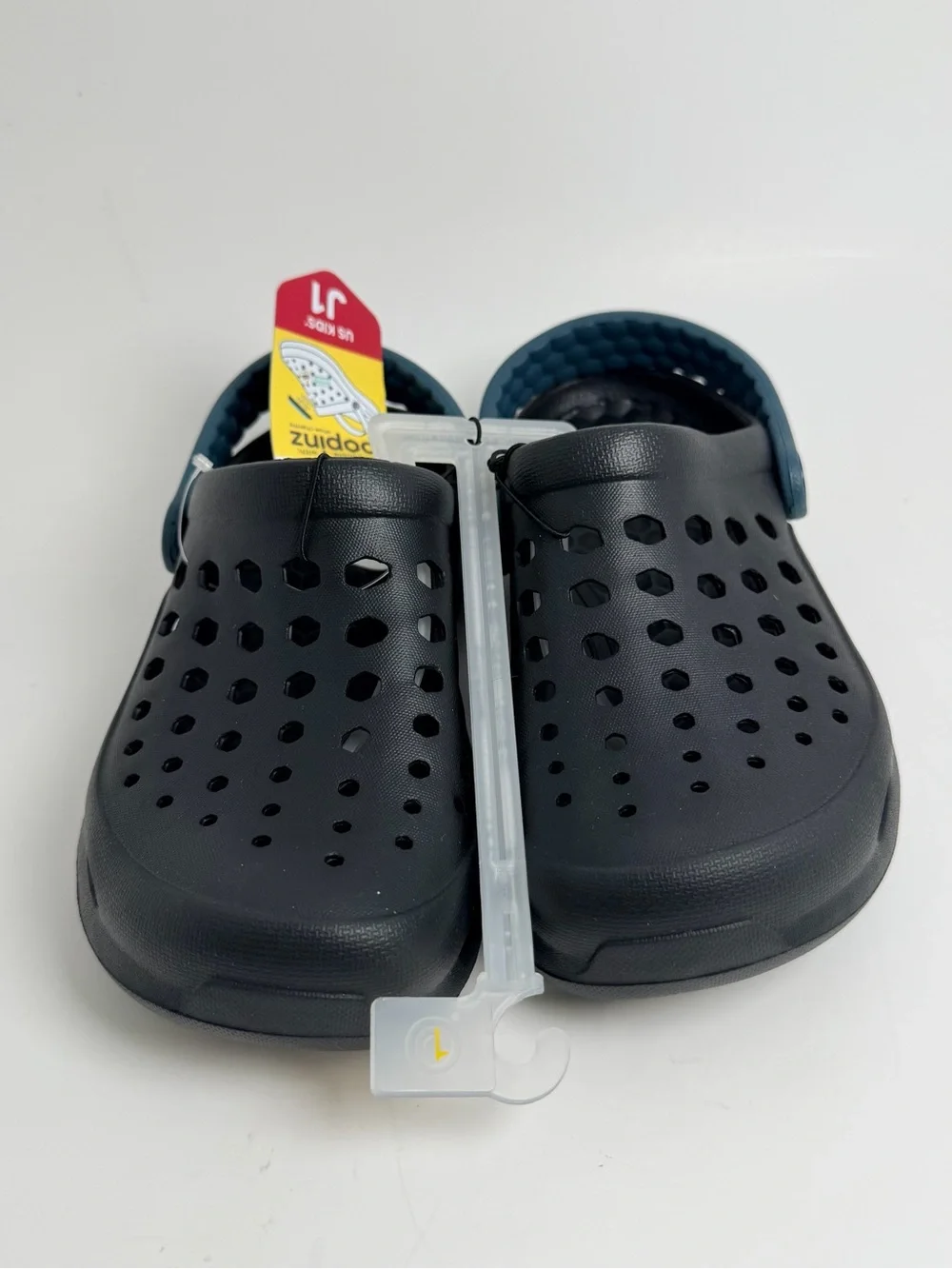 Kids Black Clog Sandals with Blue Heel Strap